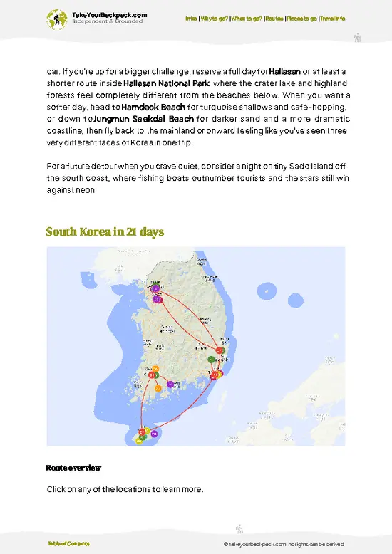 example page 4 from our offline Travel Guide for South Korea